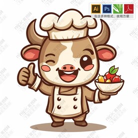 可爱卡通牛厨师
