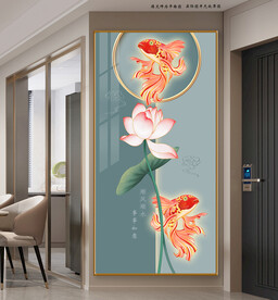 国潮锦鲤荷花顺风顺水装饰画