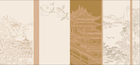 新中式阁楼楼阁背景墙装饰画