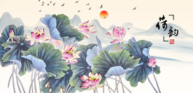 荷花国画