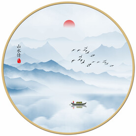 圆形水墨山水
