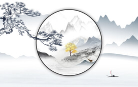 新中式石纹水墨山水背景