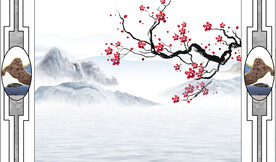 新中式水墨石纹山水护墙板