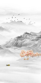新中式水墨山水玄关背景