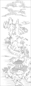 白描古建图 