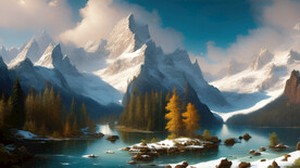 手绘雪山油画风景