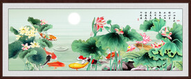 荷花富贵九鱼图 九鱼图客厅画 