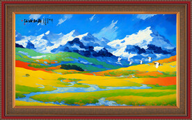 雪山油画