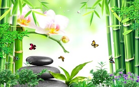 清新竹林简约绿竹子电视背景墙