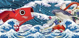 浮世绘日本料理背景墙