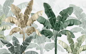 手绘清新植物电视背景墙壁画