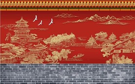 新中式手绘建筑背景