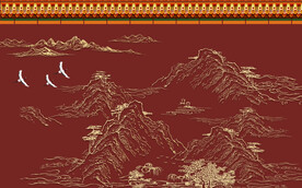 新中式手绘线条山水背景墙