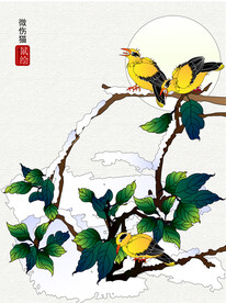 花鸟工笔画矢量图