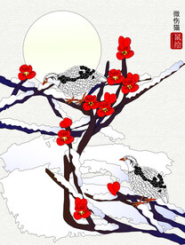 花鸟工笔画矢量图