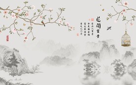 新中式花开富贵背景墙