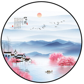 圆形水墨山水画