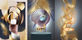 金鹿三联画