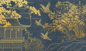 手绘花鸟建筑阁楼