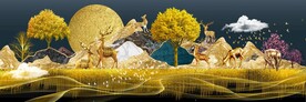 金山麋鹿发财树三联画