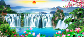 客厅山水风景画 山水壁画 
