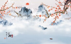 中式梅花山水背景
