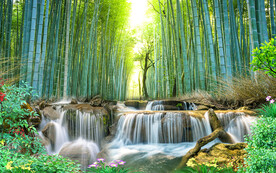 竹林溪水3D沙发背景墙