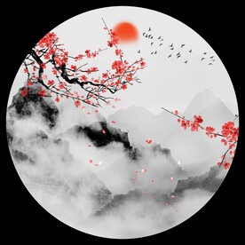 圆形水墨山水