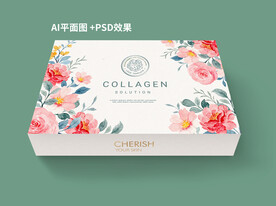 水彩插画风护肤品套盒设计