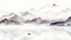 手绘新中式水墨山水画