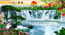 山水画迎客松 