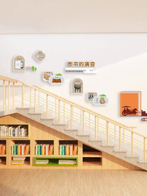 图书的演变楼梯文化墙