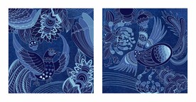 蜡染蓝矢量线稿图