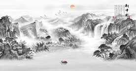 新中式禅意水墨山水画