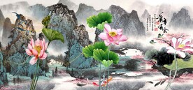 荷花国画