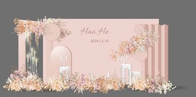 粉色小香风婚礼迎宾区