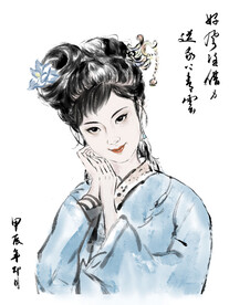 插画手绘古风女孩薛宝钗