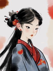 插画手绘古风女孩
