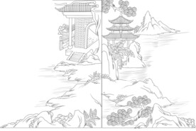 白描民居图