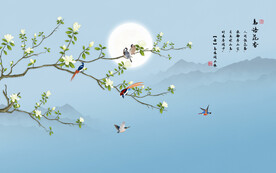 手绘花鸟山水