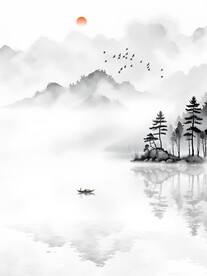 中式意境山水电视背景