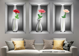 现代简约玫瑰花装饰画三联画
