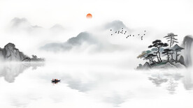 中式意境山水背景墙
