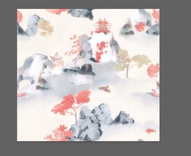 山水 亭子 树