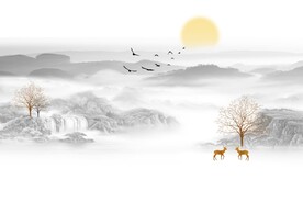 新中式山水背景墙