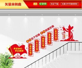 五个引领楼梯文化墙