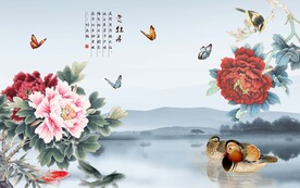 牡丹花 背景墙
