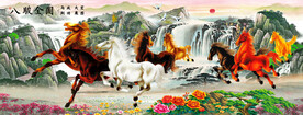 马到成功八骏图中式装饰画