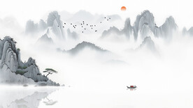 山水装饰画黑白
