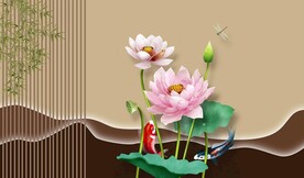 新中式3d立体荷花水墨背景墙